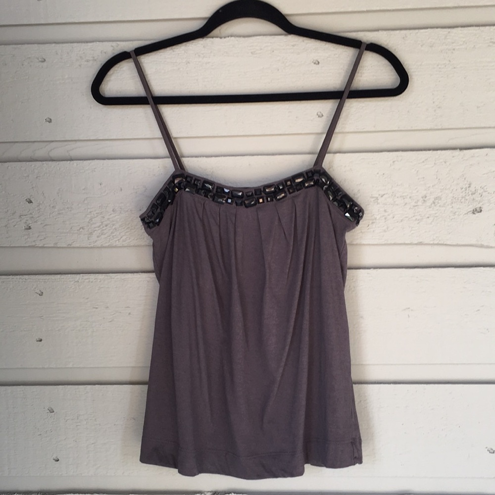 VINTAGE OLD NAVY GRAY TOP WITH BLACK ACCENT JEWELS ACROSS FRONT SPAGHETTI STRAPS